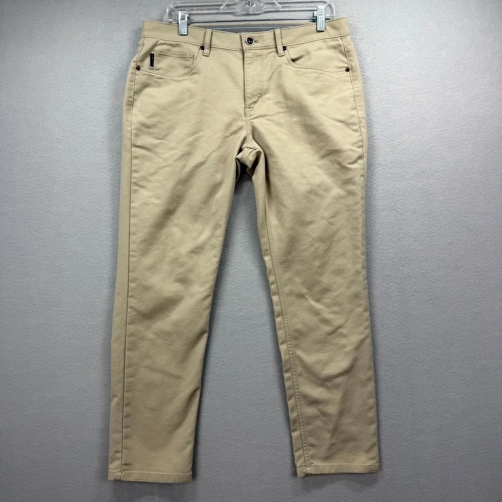 Perry Ellis 5-Pockets Pants Mens 34x28* Beige Performance Golf Straight Tech‎